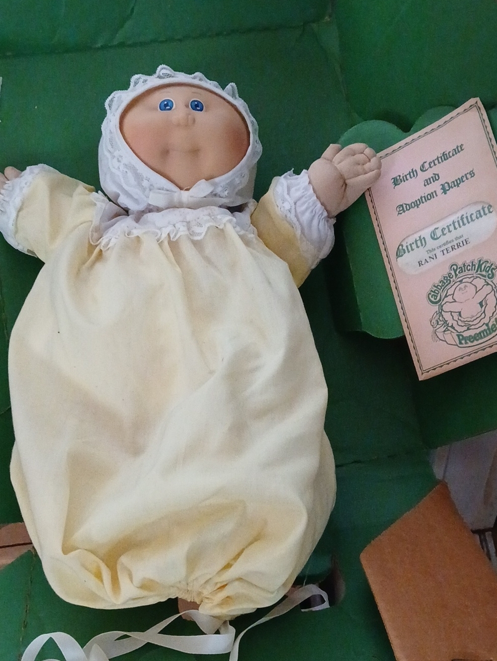 Vintage 1985 Cabbage Patch Kids Baby Doll in Yellow Gown